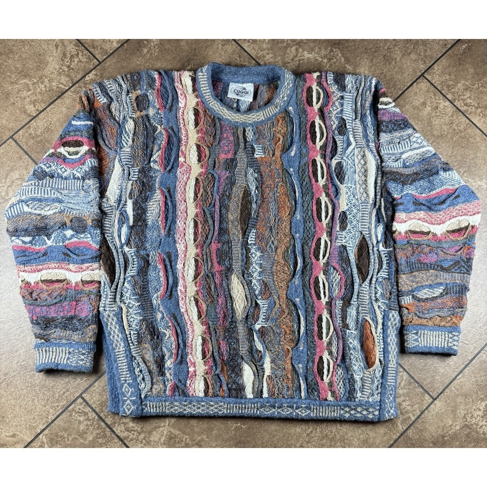 Vintage 80's Cuggi Australia 3-D Knit Sweater Multicolor Tunic/Sideslits